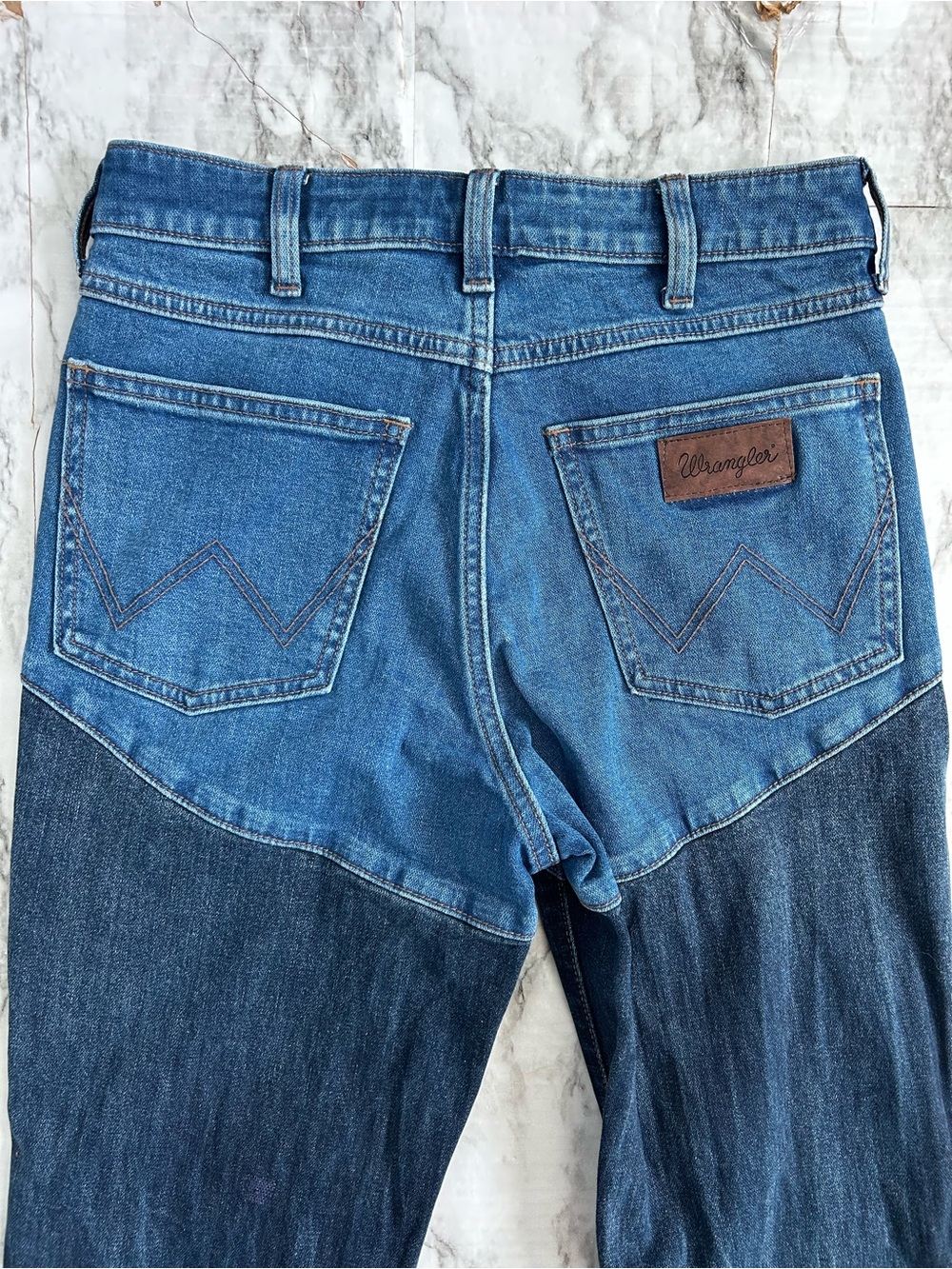 Two-Tone Flared Women's Jeans - Blue - Picture 8 of 13